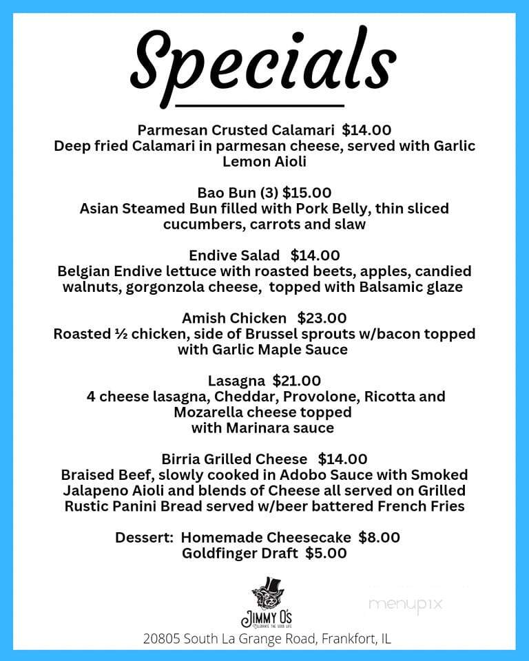 Jimmy O's Bar & Grille - Frankfort, IL menu_pic