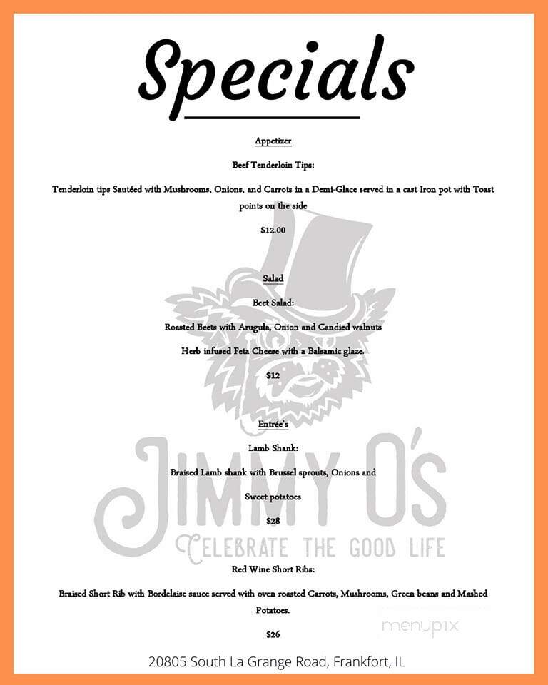 Jimmy O's Bar & Grille - Frankfort, IL menu_pic