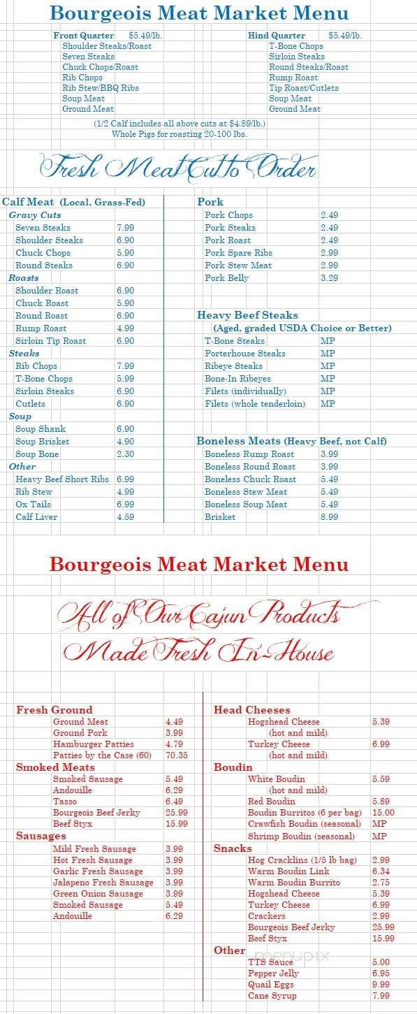Bourgeois Smokehouse - Thibodaux, LA menu_pic