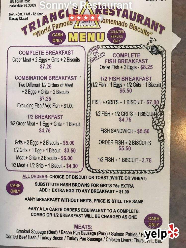 Sonny's Restaurant - Hallandale Beach, FL menu_pic