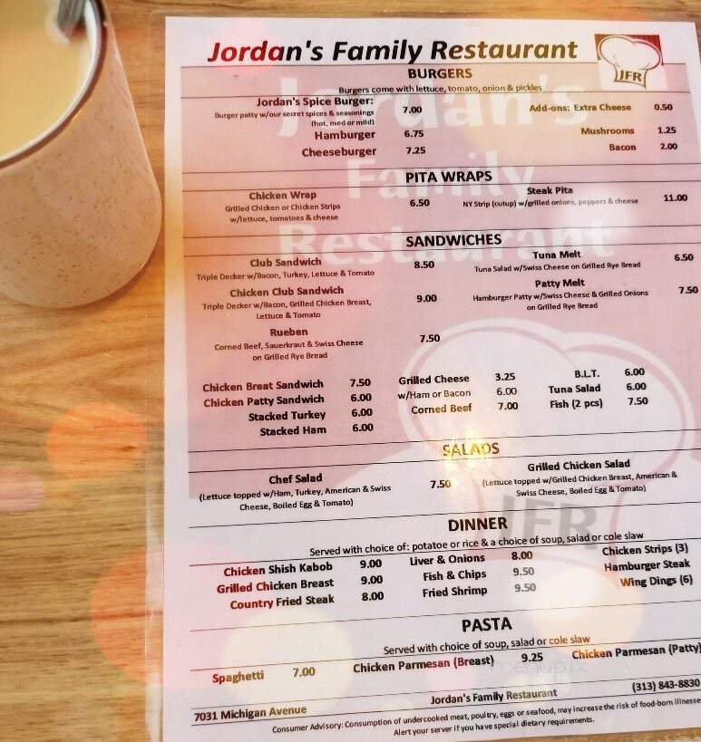 Jordan's Family Restaurant - Detroit, MI menu_pic