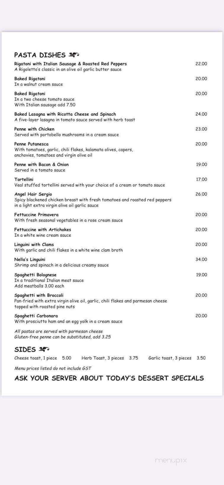 Rigoletto's Cafe - Edmonton, AB menu_pic