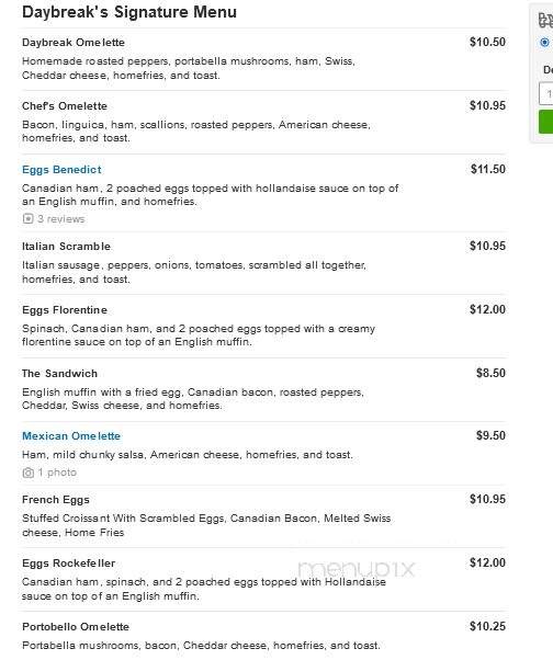 Daybreak Family Restaurant - West Bridgewater, MA menu_pic