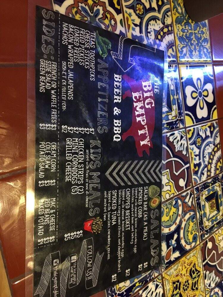 The Big Empty Beer & BBQ - Seymour, TX menu_pic