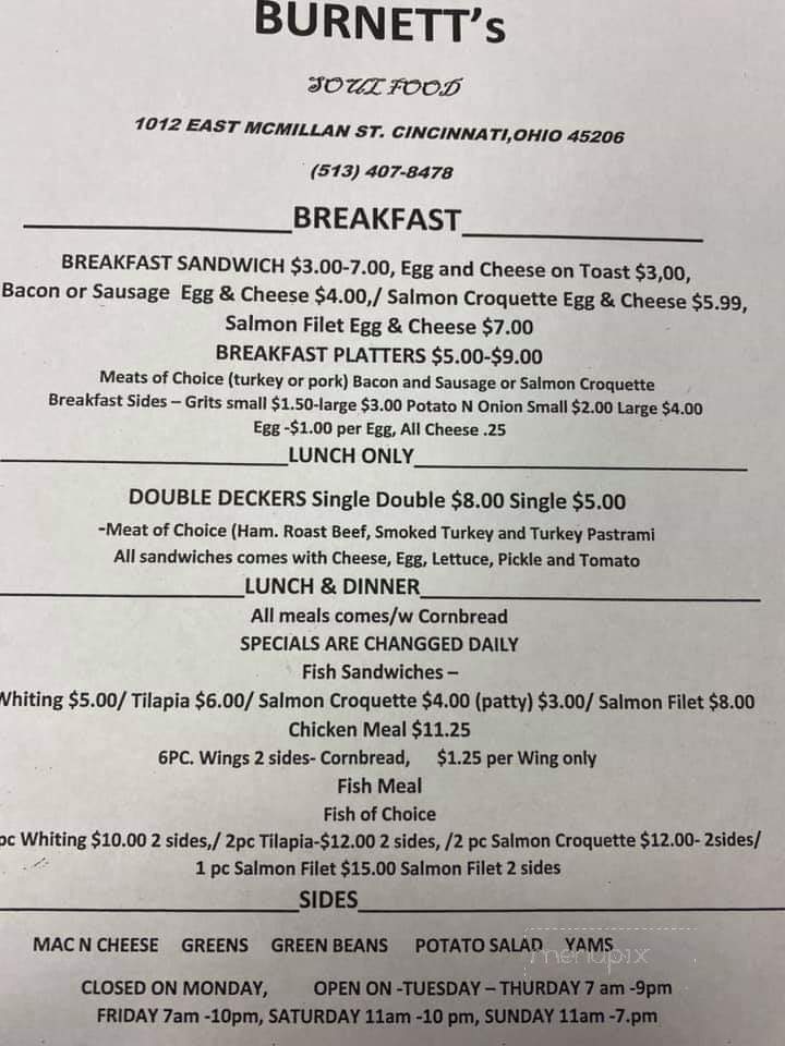 Burnett's Soul Food - Cincinnati, OH