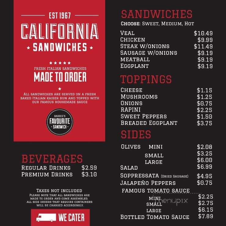California Sandwiches Barrie - Barrie, ON menu_pic