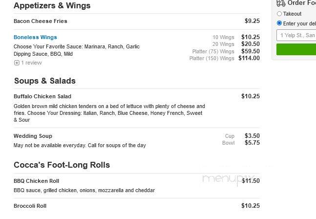 Cocca's Pizza - Poland, OH menu_pic