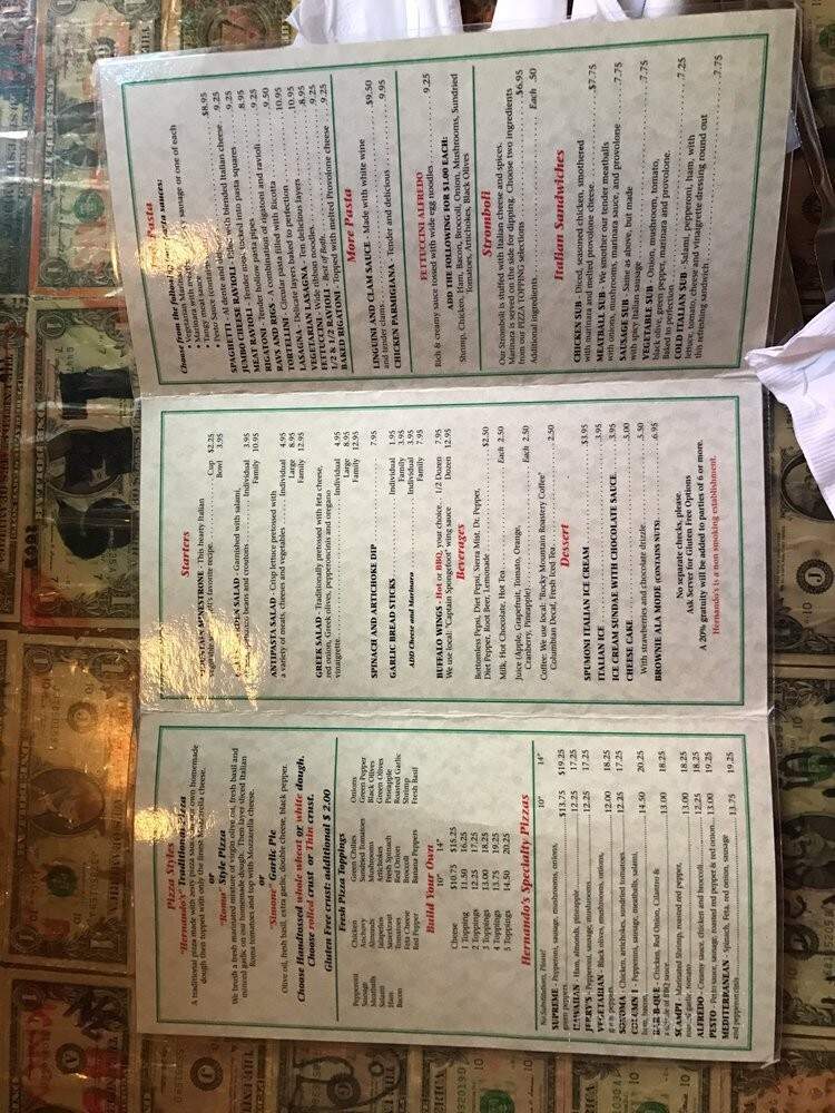 Hernando's Pizza Pub - Fraser, CO menu_pic