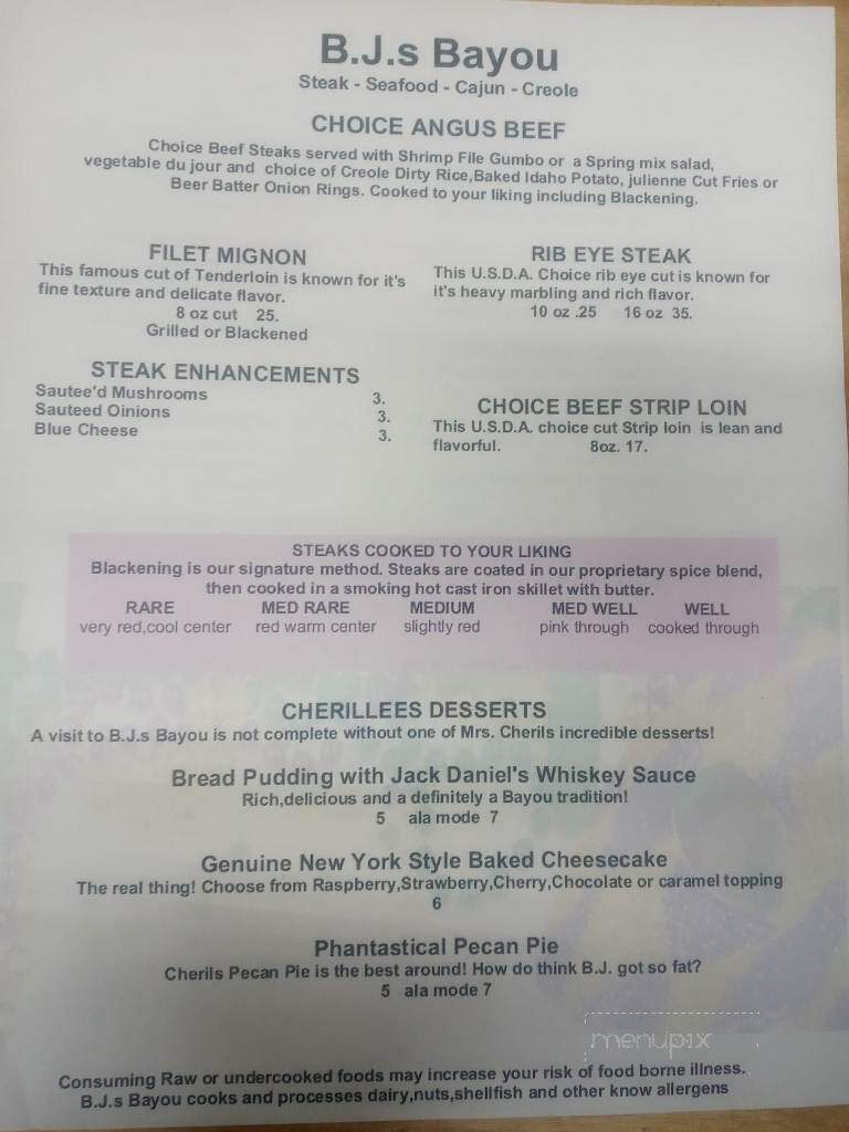 B J's Bayou - Roberts, ID menu_pic