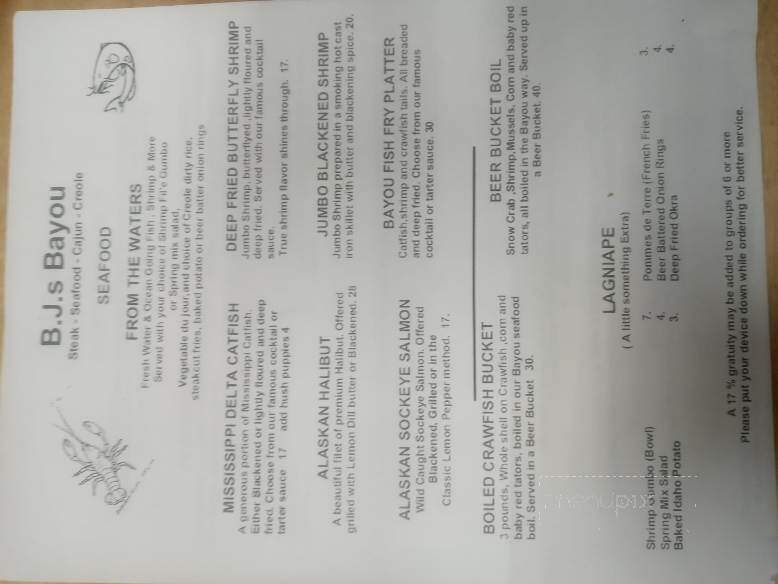 B J's Bayou - Roberts, ID menu_pic