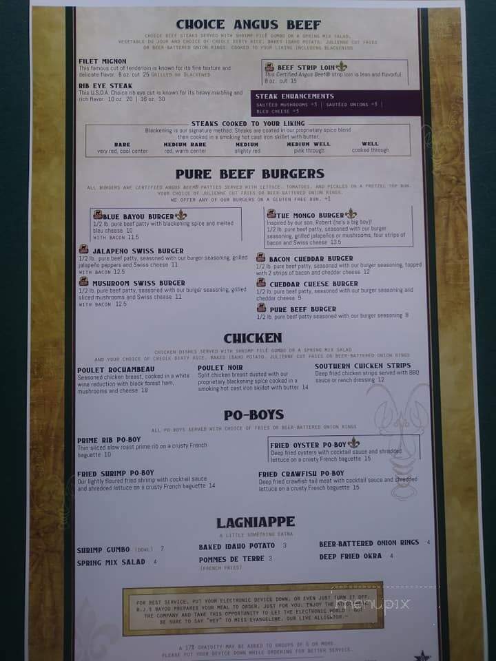 B J's Bayou - Roberts, ID menu_pic