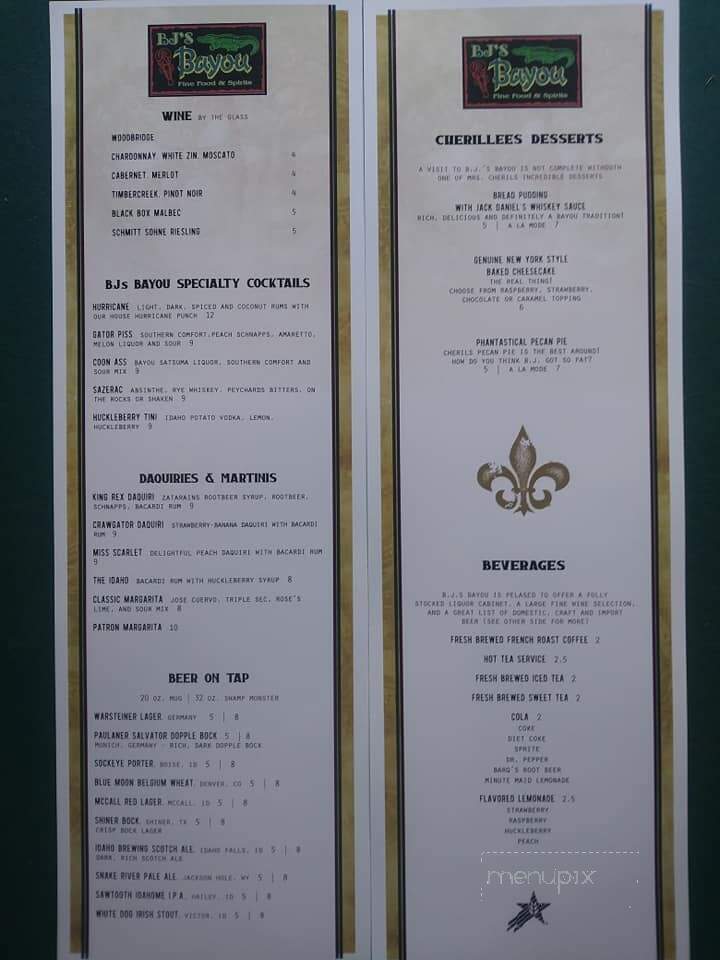 B J's Bayou - Roberts, ID menu_pic