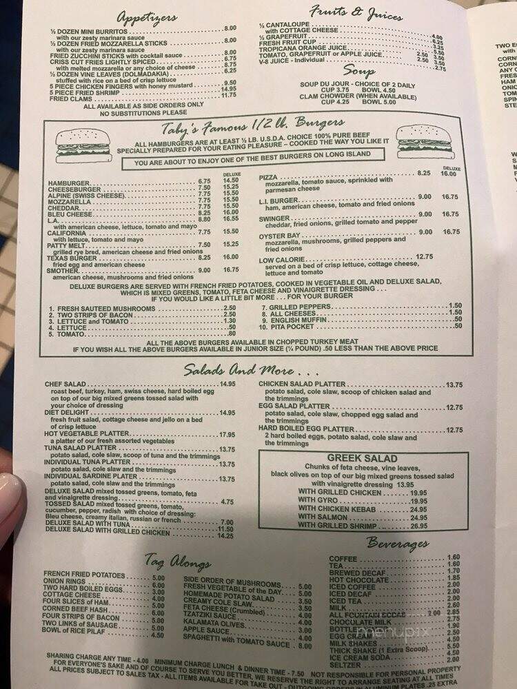 Menu of Taby's Burger House in Oyster Bay, NY 11771