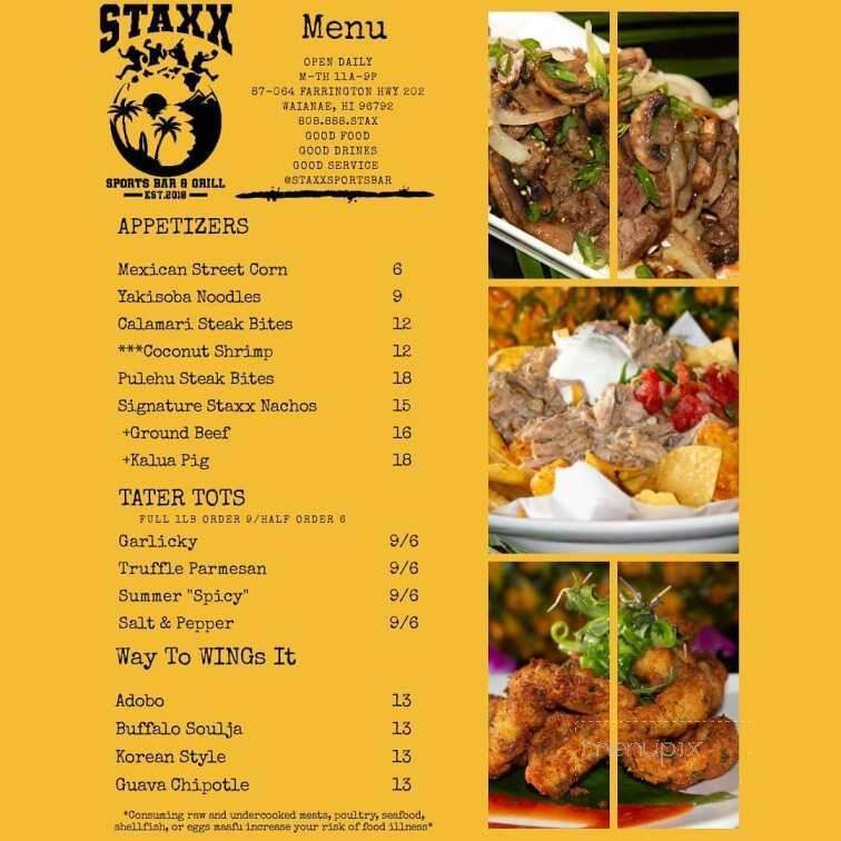 Staxx Sports Bar & Grill - Waianae, HI menu_pic