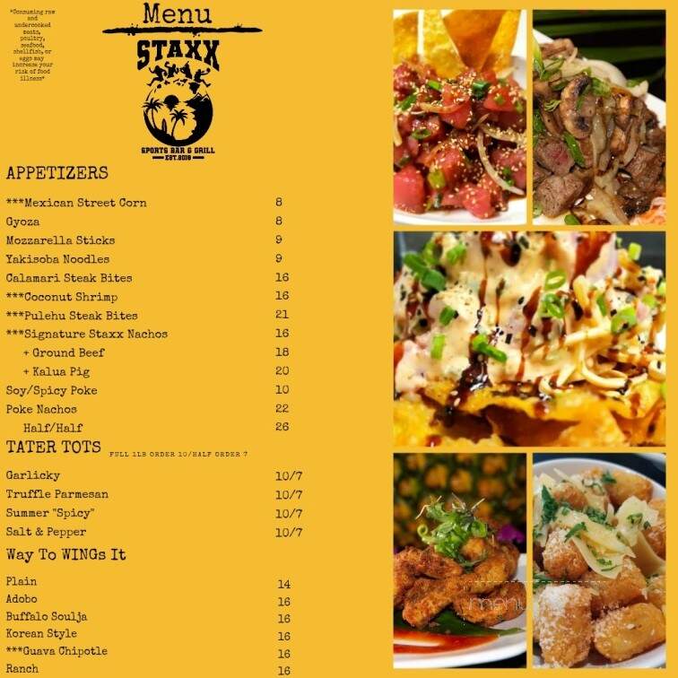 Staxx Sports Bar & Grill - Waianae, HI menu_pic