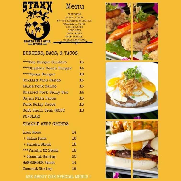 Staxx Sports Bar & Grill - Waianae, HI menu_pic