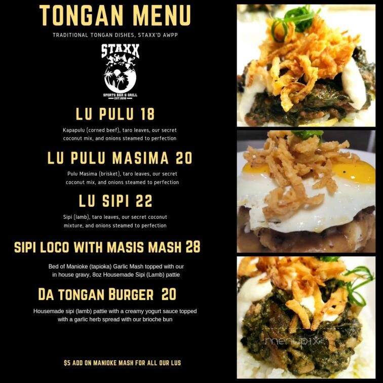 Staxx Sports Bar & Grill - Waianae, HI menu_pic