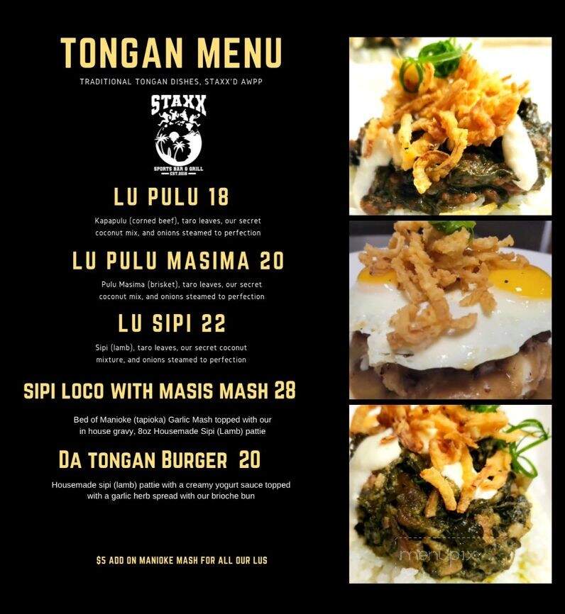 Staxx Sports Bar & Grill - Waianae, HI menu_pic