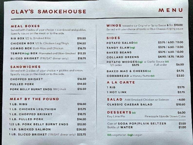 Clay's Smokehouse Grill - Milwaukie, OR menu_pic