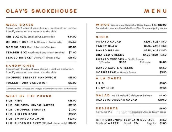 Clay's Smokehouse Grill - Milwaukie, OR menu_pic