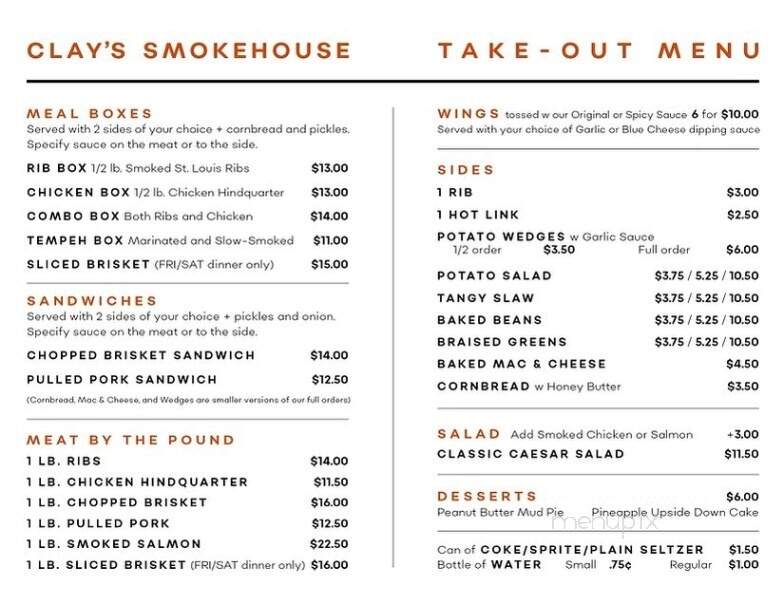 Clay's Smokehouse Grill - Milwaukie, OR menu_pic