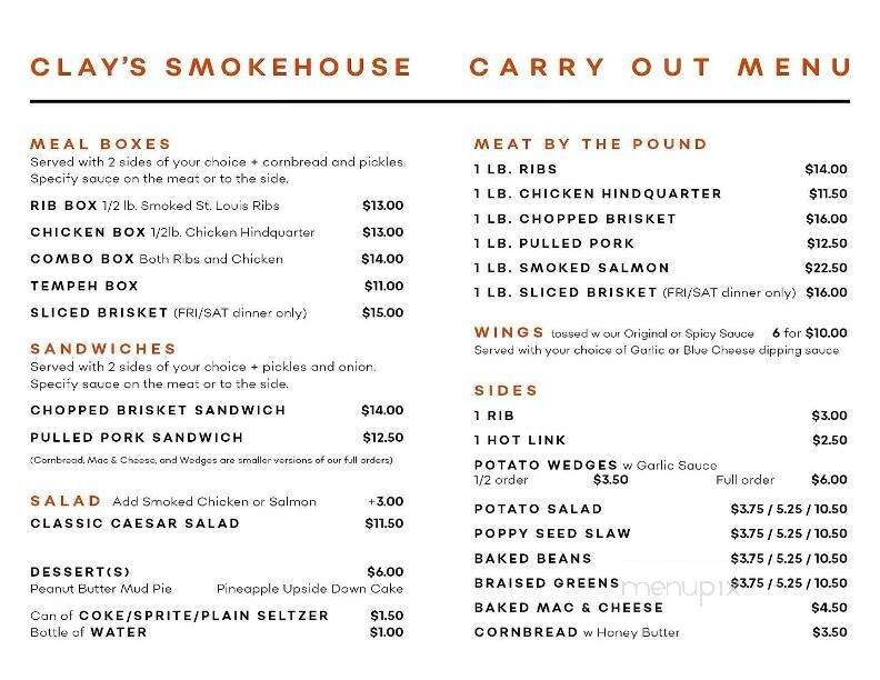 Clay's Smokehouse Grill - Milwaukie, OR menu_pic