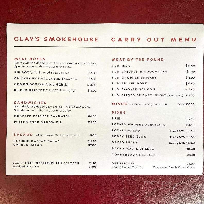 Clay's Smokehouse Grill - Milwaukie, OR menu_pic