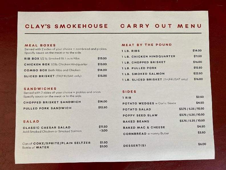 Clay's Smokehouse Grill - Milwaukie, OR menu_pic