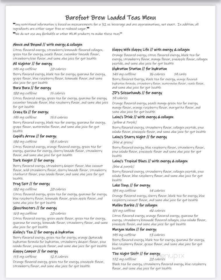 Barefoot Brew - Elizabethtown, NC menu_pic