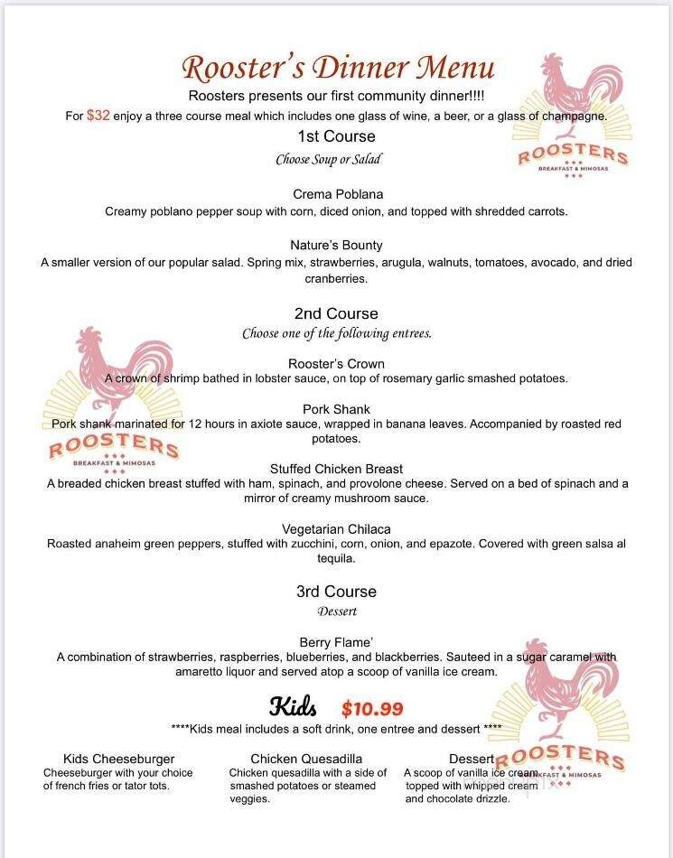 Rooster's Breakfast and Mimosas - Sacramento, CA menu_pic