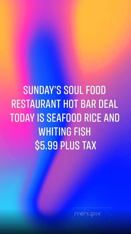 Sunday's Soul Food Restaurant - Walterboro, SC menu_pic