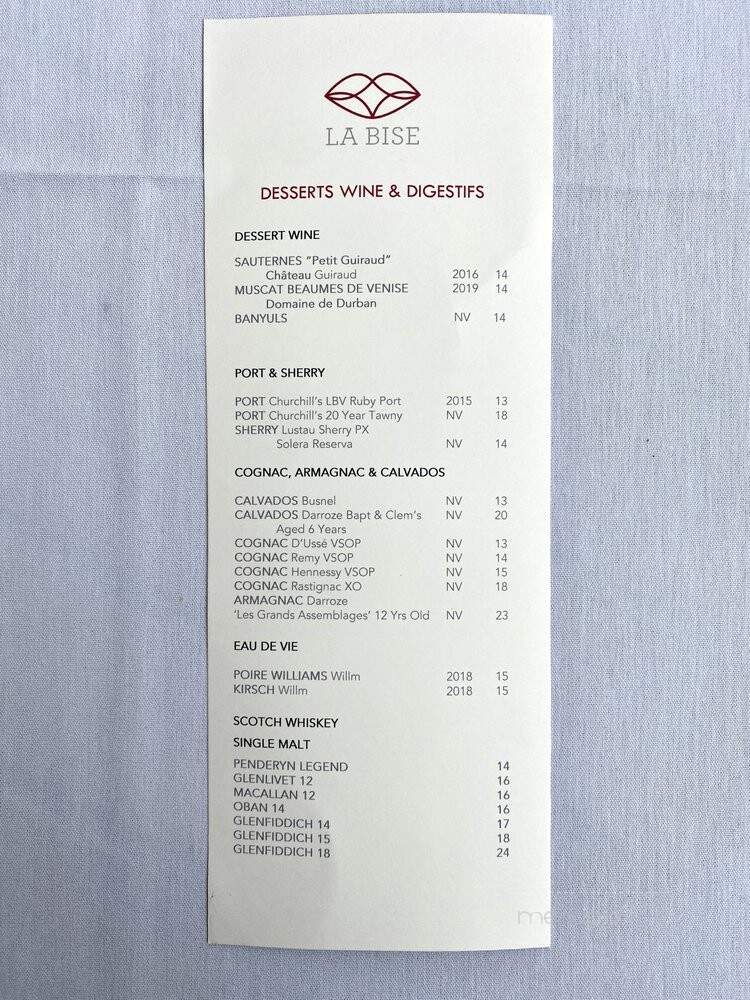 La Bise - Washington, DC menu_pic