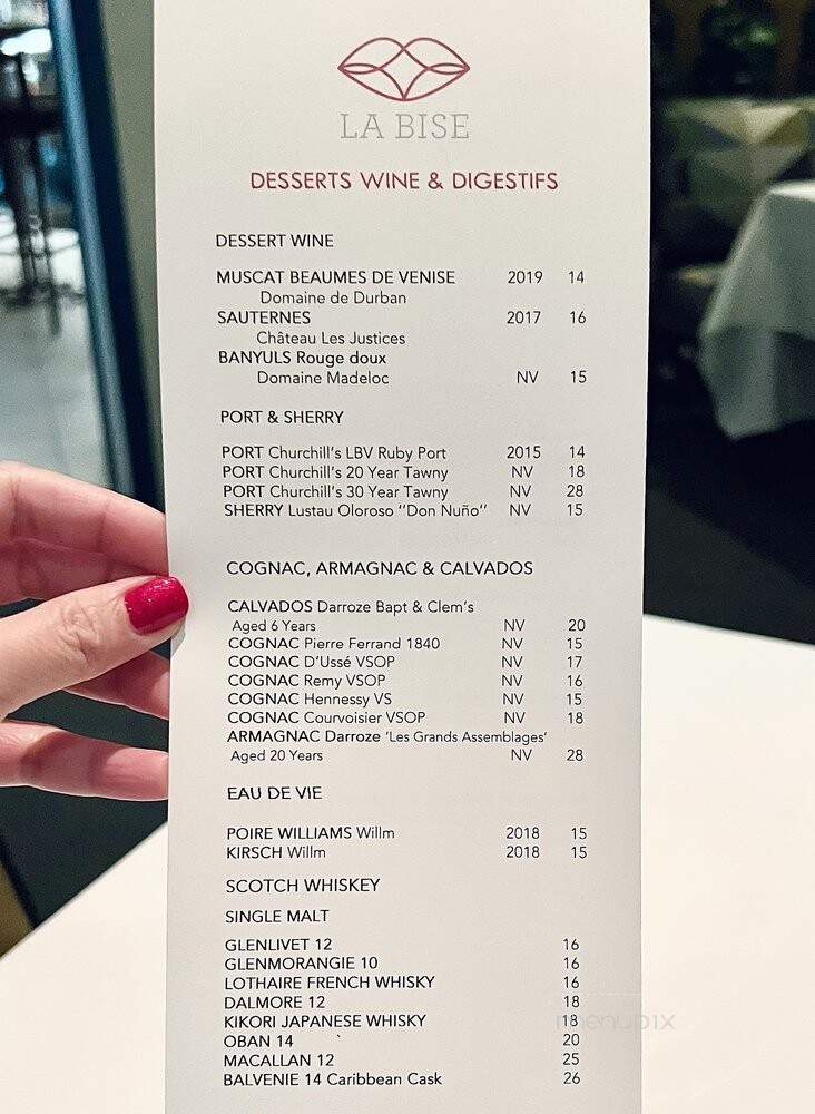 La Bise - Washington, DC menu_pic