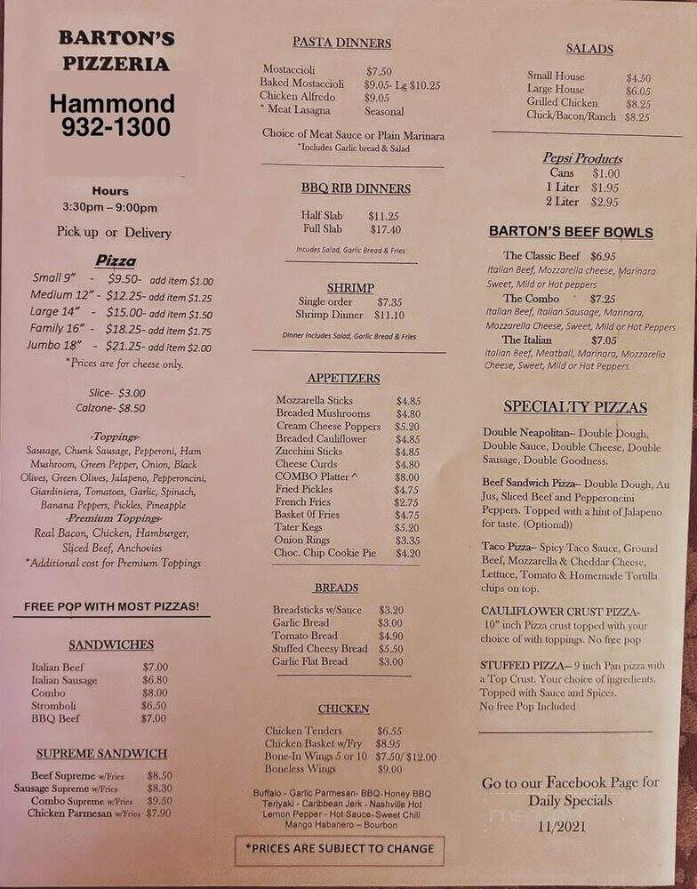 Barton's Pizzeria - Hammond, IN menu_pic