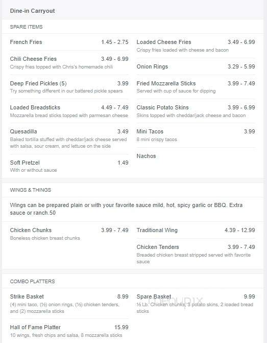 20th Century Lanes - Lima, OH menu_pic