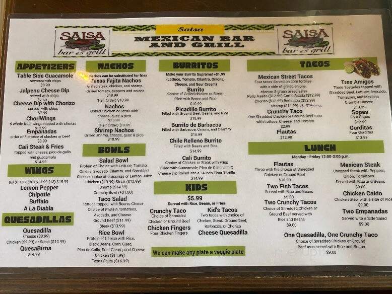 Salsa Grill - Flowery Branch, GA menu_pic