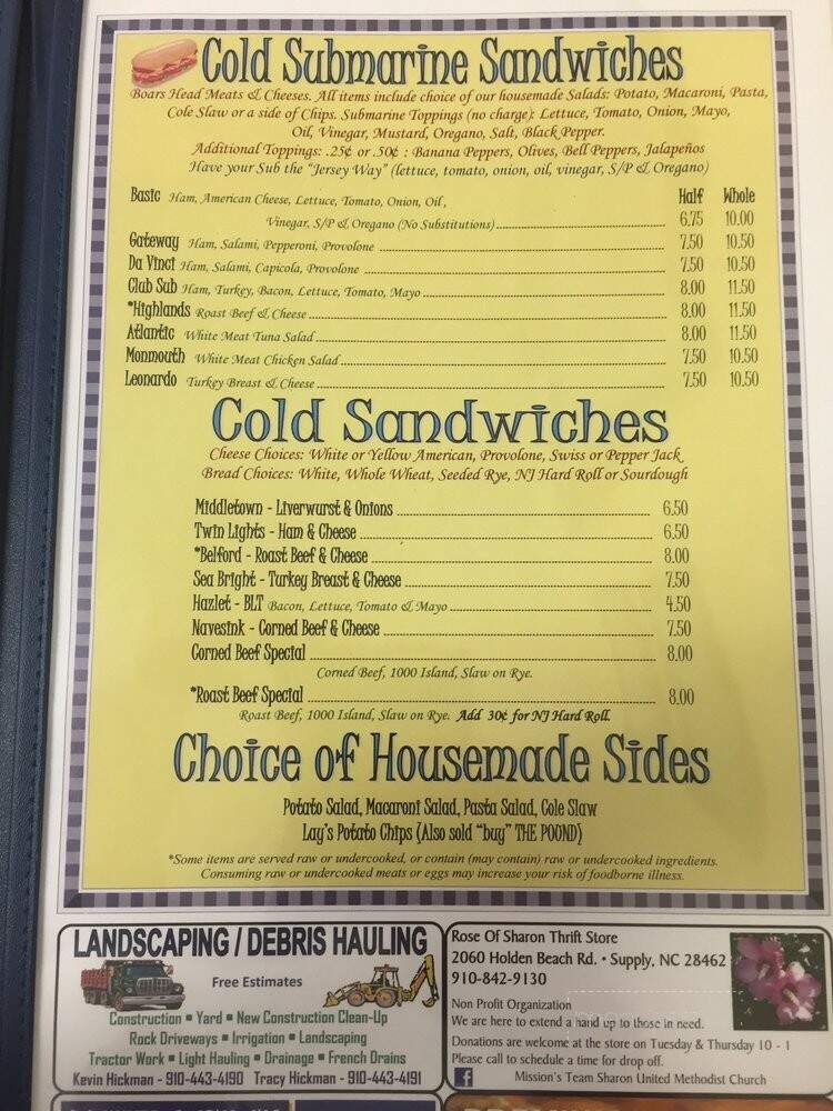 Jersey Girls' Deli - Supply, NC menu_pic