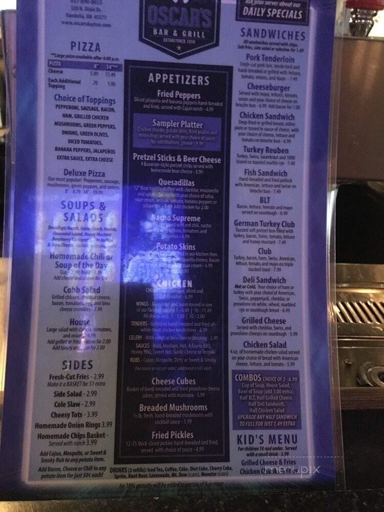 Oscar's Bar & Grill - Vandalia, OH menu_pic