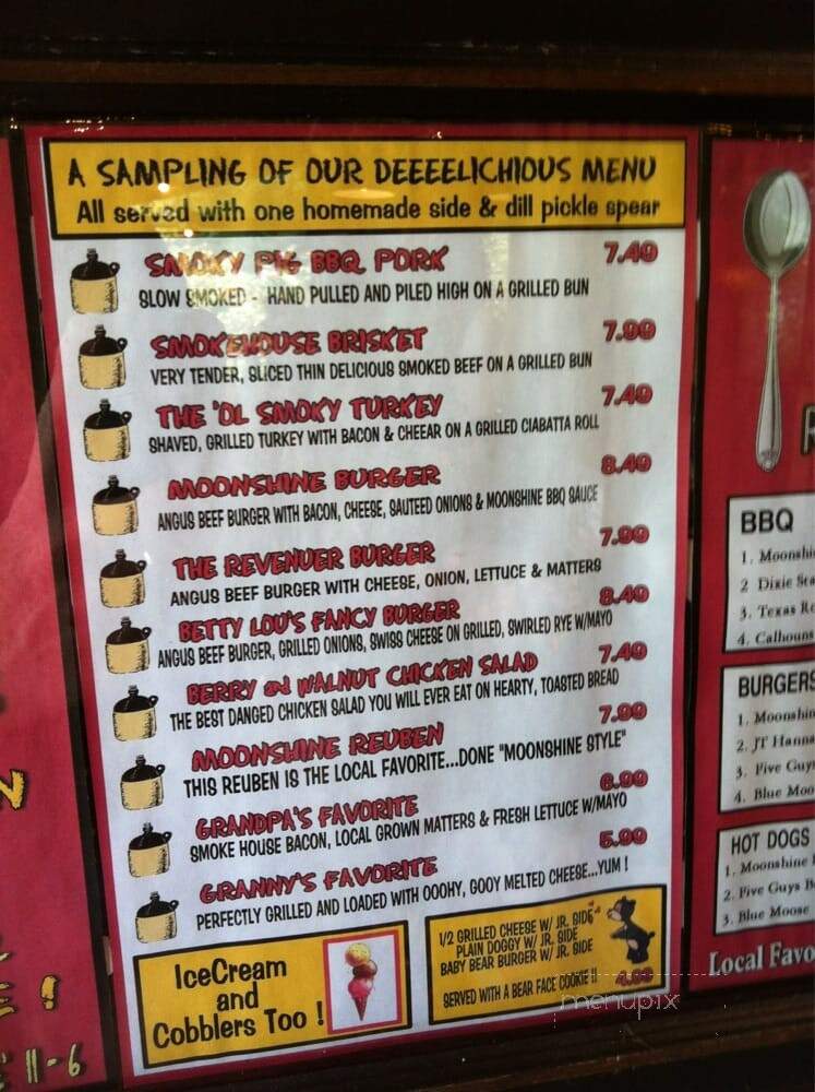 Moonshine Ridge Country Store & Cafe - Sevierville, TN menu_pic