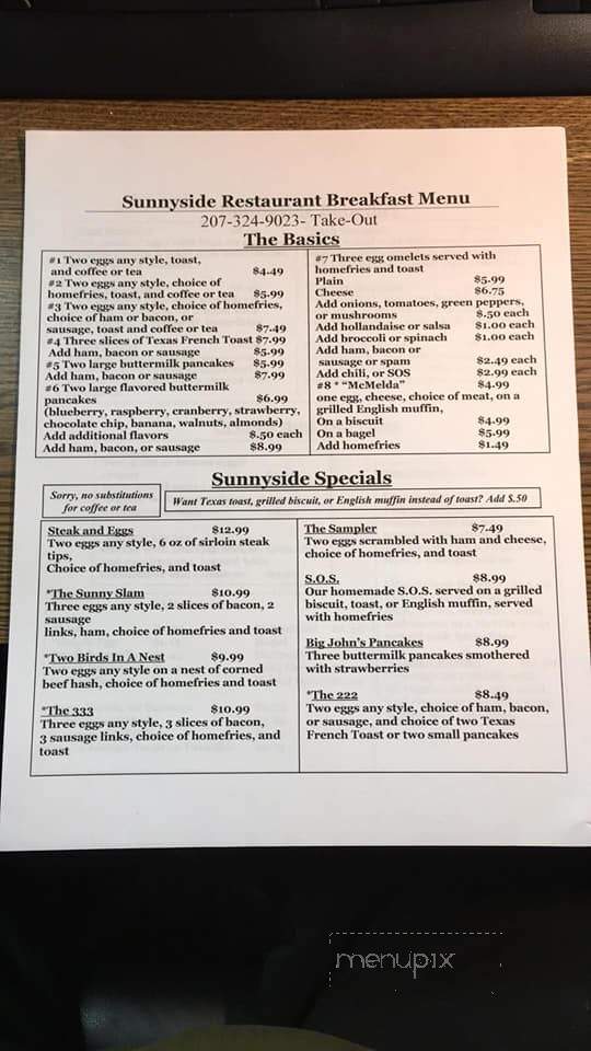 Sunnyside Restaurant - Springvale, ME menu_pic