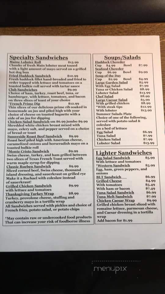Sunnyside Restaurant - Springvale, ME menu_pic