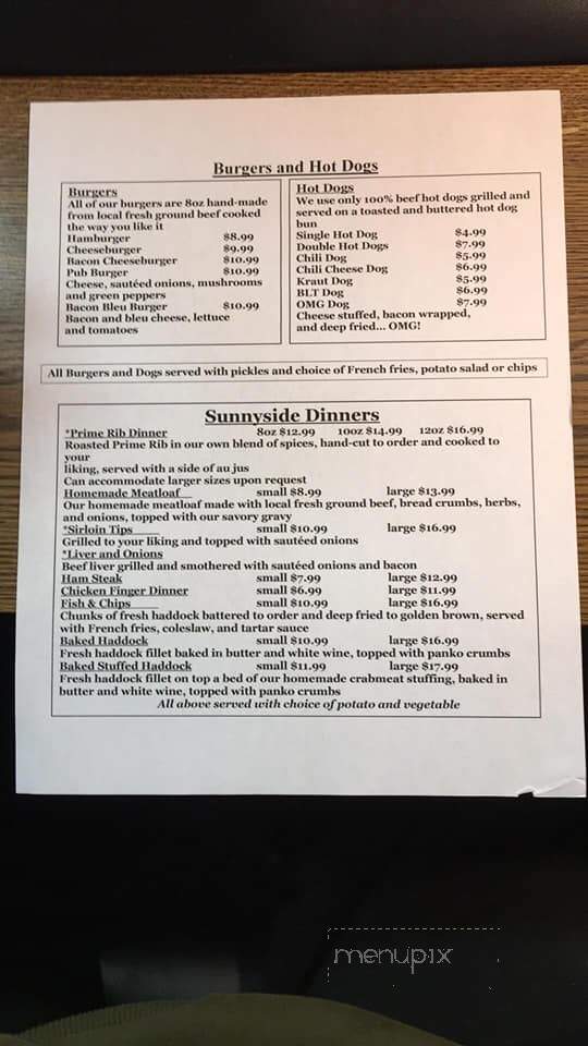 Sunnyside Restaurant - Springvale, ME menu_pic