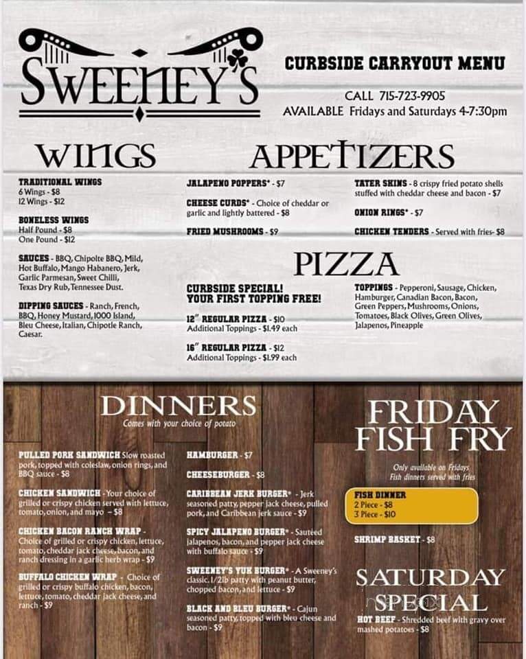 Sweeney's Bar & Grill - Chippewa Falls, WI menu_pic