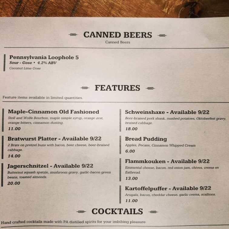 ARTifice Ales & Mead - Manheim, PA menu_pic