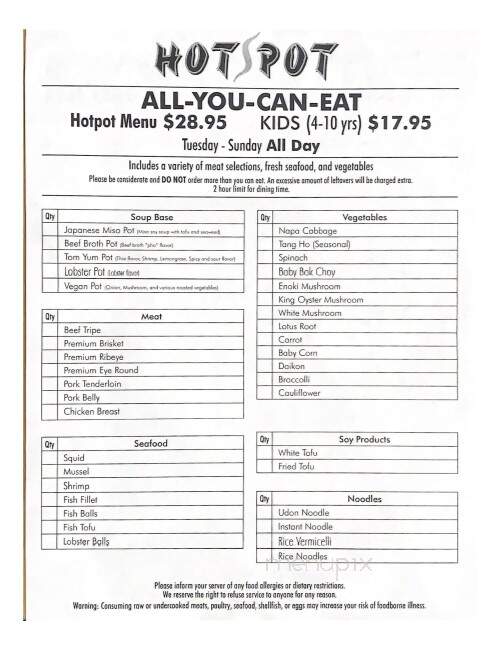 The Hot Spot - Colorado Springs, CO menu_pic