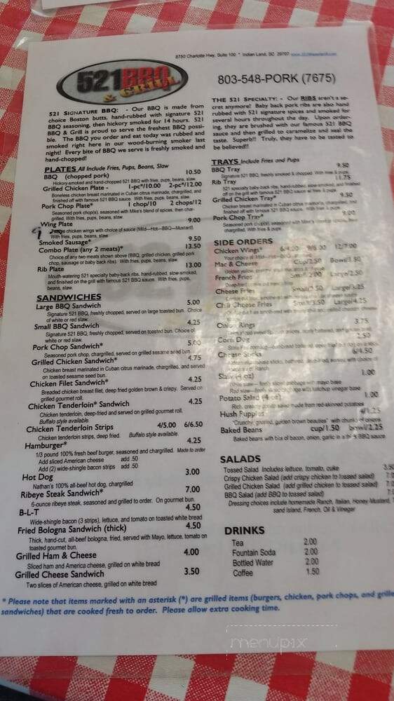 521 BBQ - Indian Land, SC menu_pic