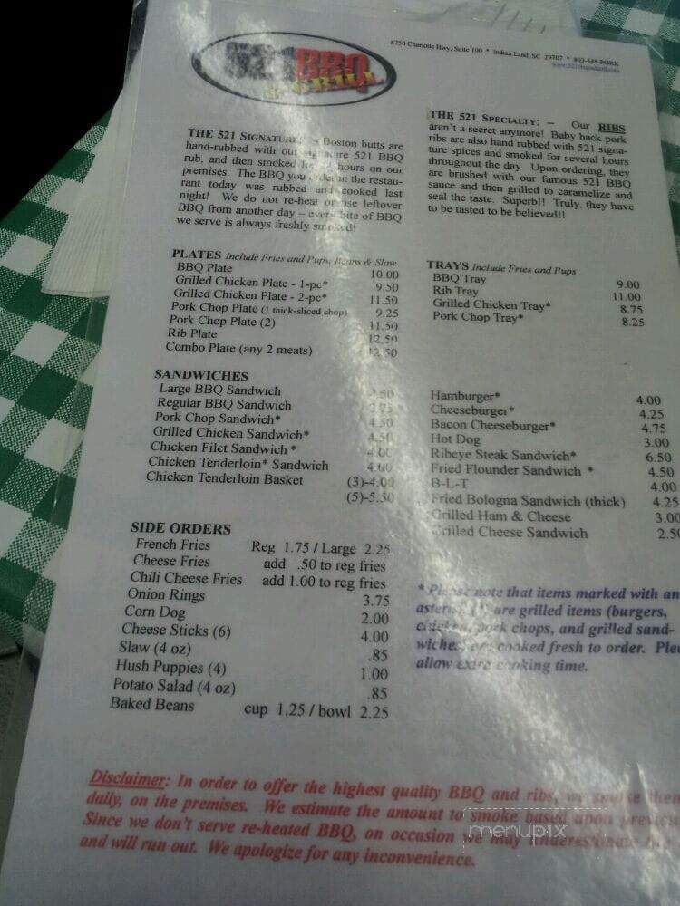 521 BBQ - Indian Land, SC menu_pic