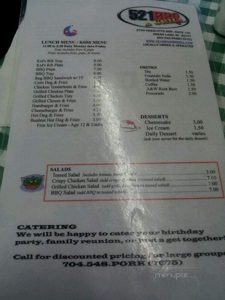 521 BBQ - Indian Land, SC menu_pic