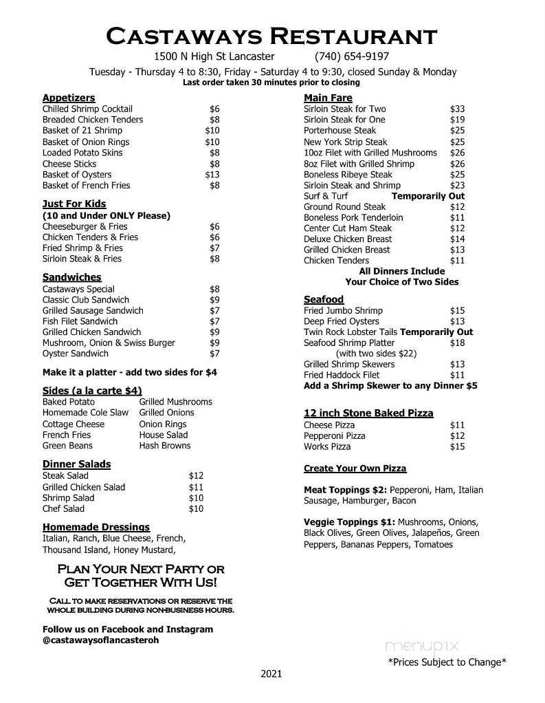 Castaways - Lancaster, OH menu_pic
