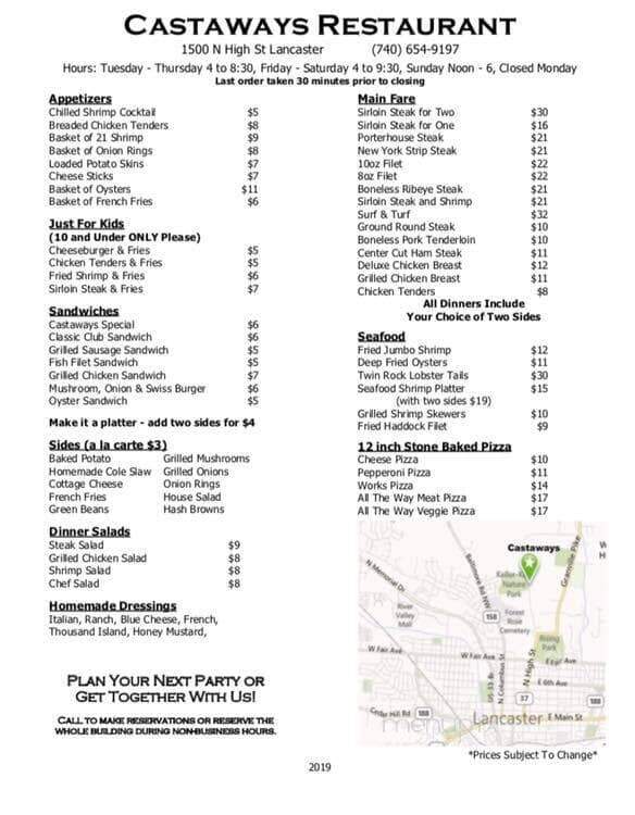 Castaways - Lancaster, OH menu_pic